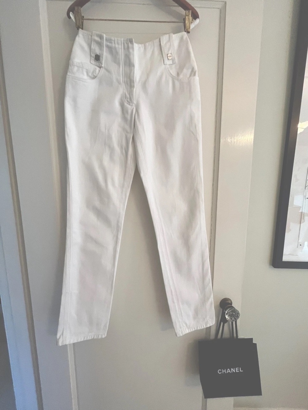 CHANEL Classic White Straight-Leg Jeans, 34
